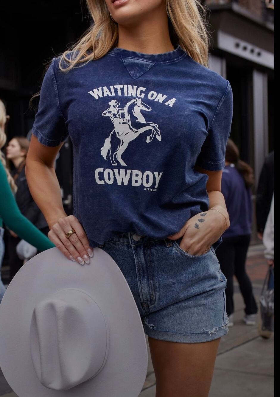 Kittenish Waiting on a Cowboy Navy T Shirt Size Medium NWOT